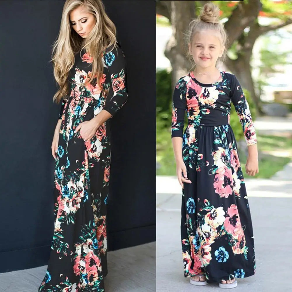 Summer Mommy and Me Family Matching Mother Daughter Flower Dresses Clothes Mom Dress Kids Child Outfits Mum Baby Girl Clothing