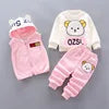 2025 Winter Casual Baby Clothing Set 3pcs Kids Bear Pattern Hooded Coat Warm Outfits for Children