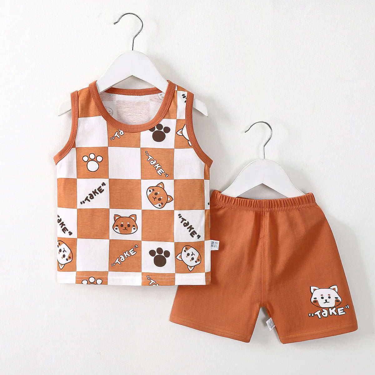 Ready Stock Boy's Summer Sleepwear Breathable Plaid T-Shirts Baby Clothing Sets with Factory Price