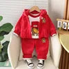 2025 Winter Casual Baby Clothing Set 3pcs Kids Bear Pattern Hooded Coat Warm Outfits for Children