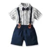 Two Pieces Baby Boys Gentleman Plain Bow Tie Short Sleeve Shorts Summer Baby Clothing Set Kids Boutique Clothing Set