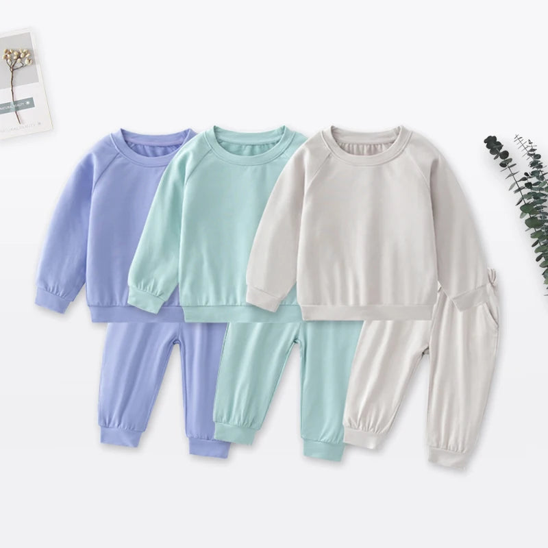 RTS Bambus-Babykleidungssets Boutique Kleinkind Langarmhose Zweiteiler 95% Bambus 5% Spandex Schlafanzugsets 6975