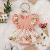 Conjunto de vestido y pelele de algodón orgánico con estampado floral casual de verano para bebés y niñas con manga corta.