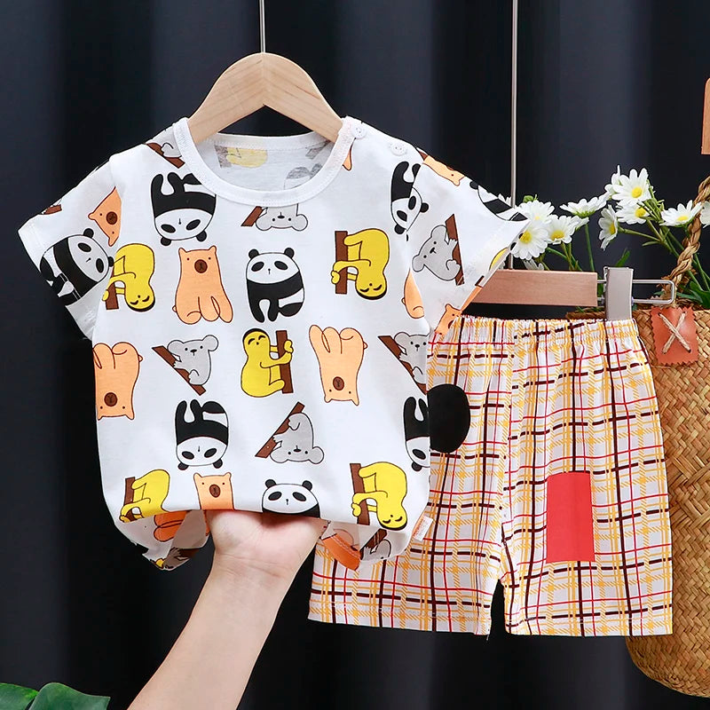 Conjunto de ropa para niños Bebé Niño/Niña Camiseta + Pantalones cortos Ropa de verano Algodón Dibujos animados Chándal casual para niños Conjunto de ropa para bebés