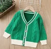 Cárdigan de manga larga para niños tipo boutique, de color liso, tejido de punto, ropa de bebé, suéteres cálidos para niña