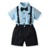 Two Pieces Baby Boys Gentleman Plain Bow Tie Short Sleeve Shorts Summer Baby Clothing Set Kids Boutique Clothing Set