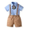 Two Pieces Baby Boys Gentleman Plain Bow Tie Short Sleeve Shorts Summer Baby Clothing Set Kids Boutique Clothing Set