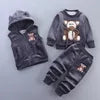2025 Winter Casual Baby Clothing Set 3pcs Kids Bear Pattern Hooded Coat Warm Outfits for Children