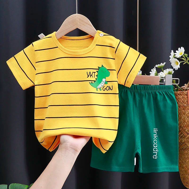 Conjunto de ropa para niños Bebé Niño/Niña Camiseta + Pantalones cortos Ropa de verano Algodón Dibujos animados Chándal casual para niños Conjunto de ropa para bebés