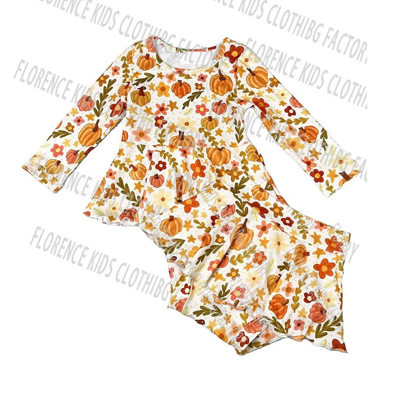DH ODM Custom-Mädchensets Neuer Stil Kleinkind-Mädchen Peplum-Top Biker-Shorts Leggings Outfit Neugeborenen-Babykleidungssets