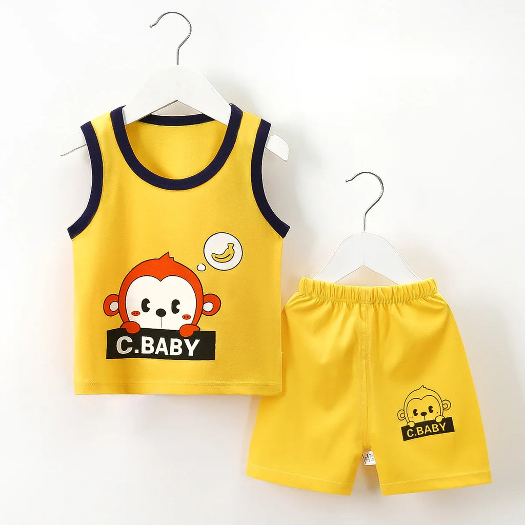 Ready Stock Boy's Summer Sleepwear Breathable Plaid T-Shirts Baby Clothing Sets with Factory Price