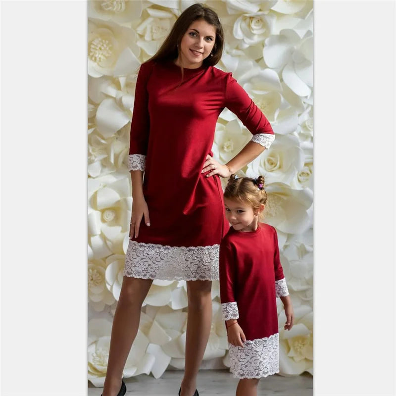 Mom and Daughter Dress Spring Fashion Mother Daughter Dresses Family Matching Cotton Outfits Girls Baby Clothing 1-9 Years Old