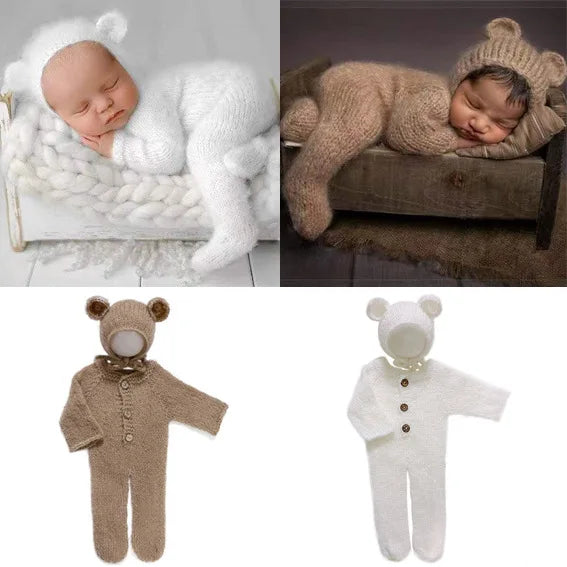 Foto Studio Babykleidung Neugeborene Strickwolle Mohair Anzug Bärenkleidung