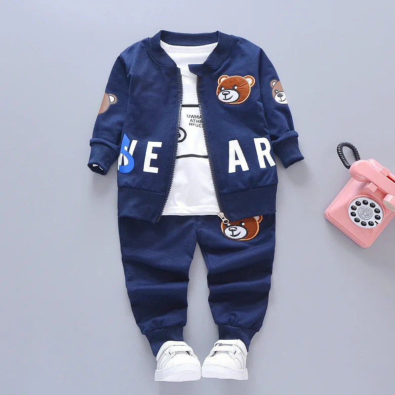 Conjuntos de ropa para niños, moda infantil, camiseta con oso de dibujos animados, chaleco, abrigo y pantalón, traje de 2 piezas, conjuntos deportivos para niños de 1 a 4 años
