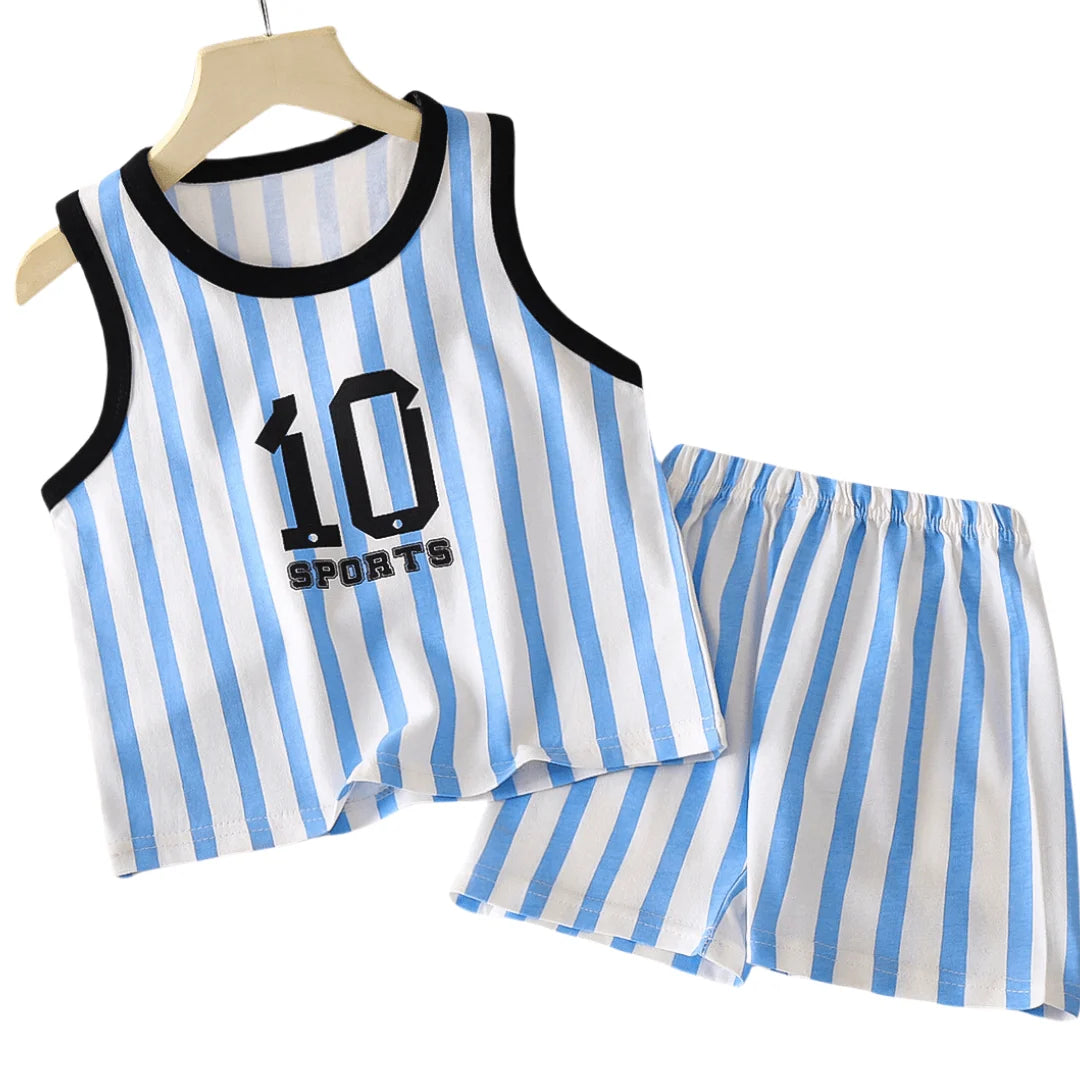 Ready Stock Boy's Summer Sleepwear Breathable Plaid T-Shirts Baby Clothing Sets with Factory Price