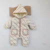 Unisex Winter Baby Clothing New Born Infant Hoodie and Jumpsuit Set with Printed Flower Zipper Closure Romper for Boys Girls