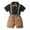 Two Pieces Baby Boys Gentleman Plain Bow Tie Short Sleeve Shorts Summer Baby Clothing Set Kids Boutique Clothing Set