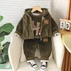 2025 Winter Casual Baby Clothing Set 3pcs Kids Bear Pattern Hooded Coat Warm Outfits for Children