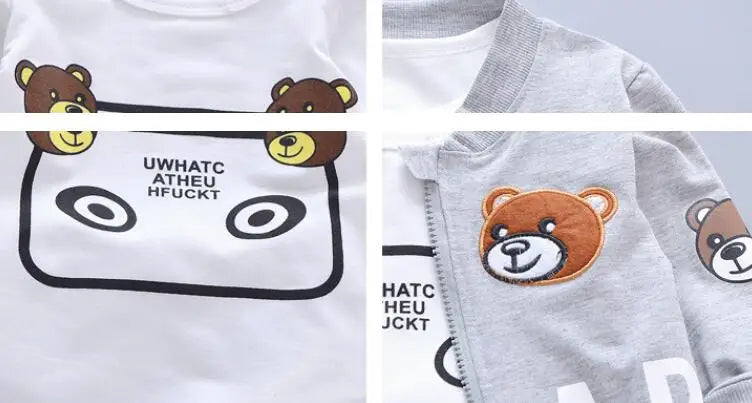 Conjuntos de ropa para niños, moda infantil, camiseta con oso de dibujos animados, chaleco, abrigo y pantalón, traje de 2 piezas, conjuntos deportivos para niños de 1 a 4 años