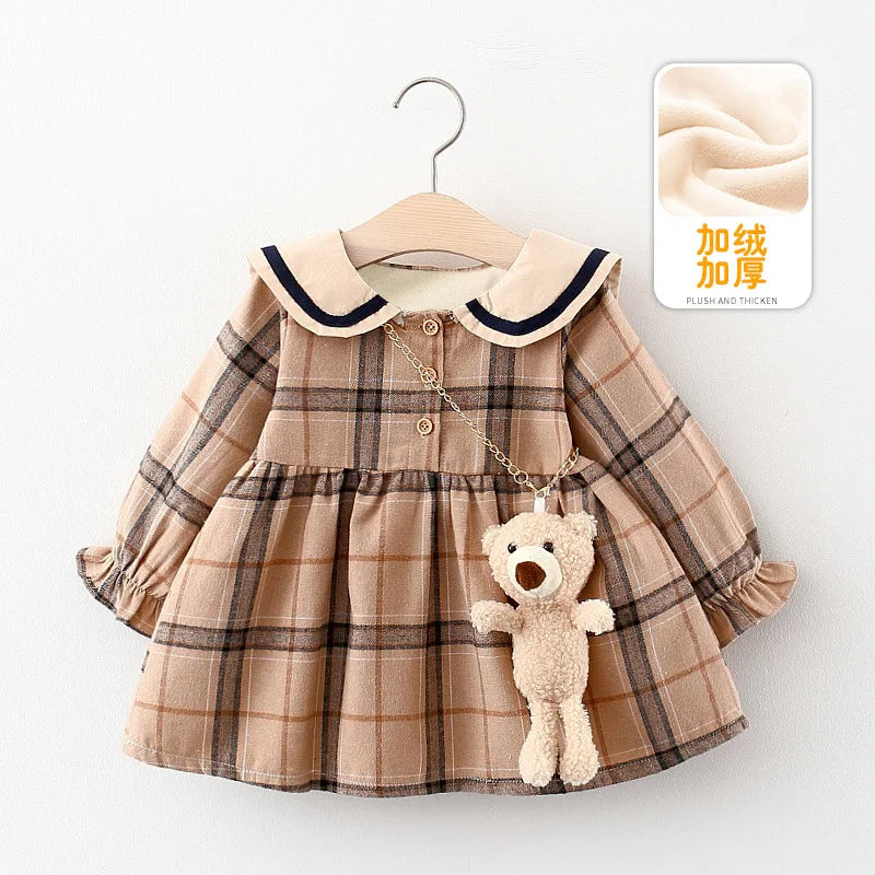 Ropa de moda para bebé niña al por mayor, colección otoño 2025, vestido de cuadros para bebé, bonitos vestidos de cumpleaños para bebé