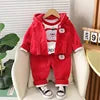 2025 Winter Casual Baby Clothing Set 3pcs Kids Bear Pattern Hooded Coat Warm Outfits for Children