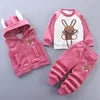 2025 Winter Casual Baby Clothing Set 3pcs Kids Bear Pattern Hooded Coat Warm Outfits for Children