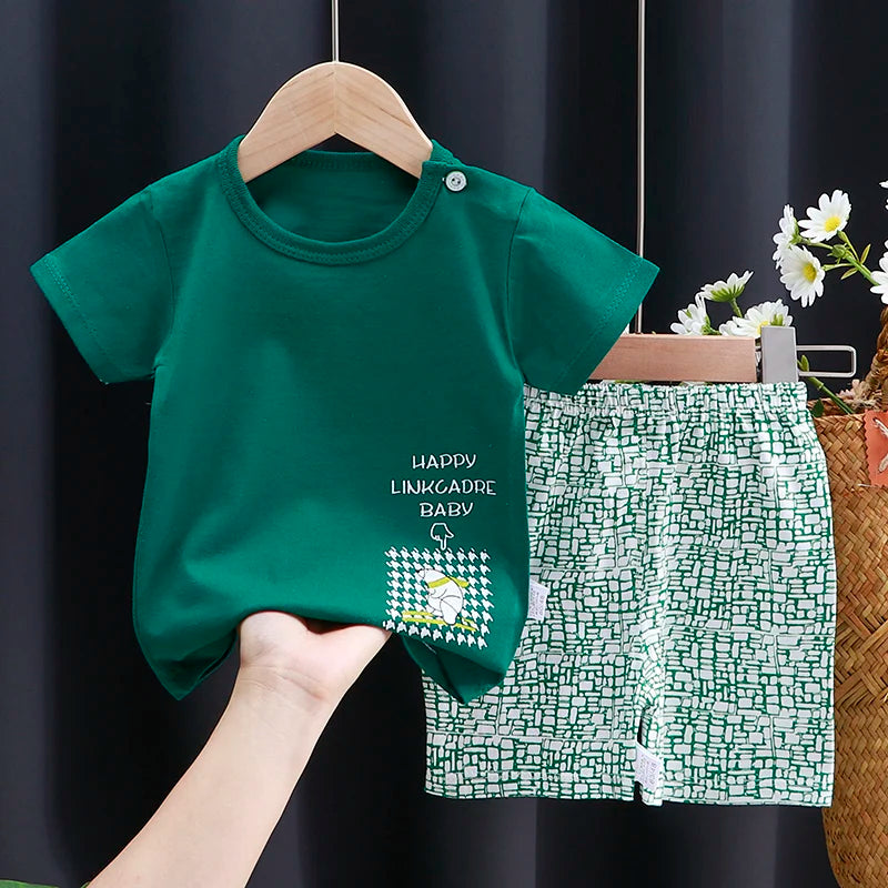 Conjunto de ropa para niños Bebé Niño/Niña Camiseta + Pantalones cortos Ropa de verano Algodón Dibujos animados Chándal casual para niños Conjunto de ropa para bebés