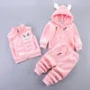 2025 Winter Casual Baby Clothing Set 3pcs Kids Bear Pattern Hooded Coat Warm Outfits for Children