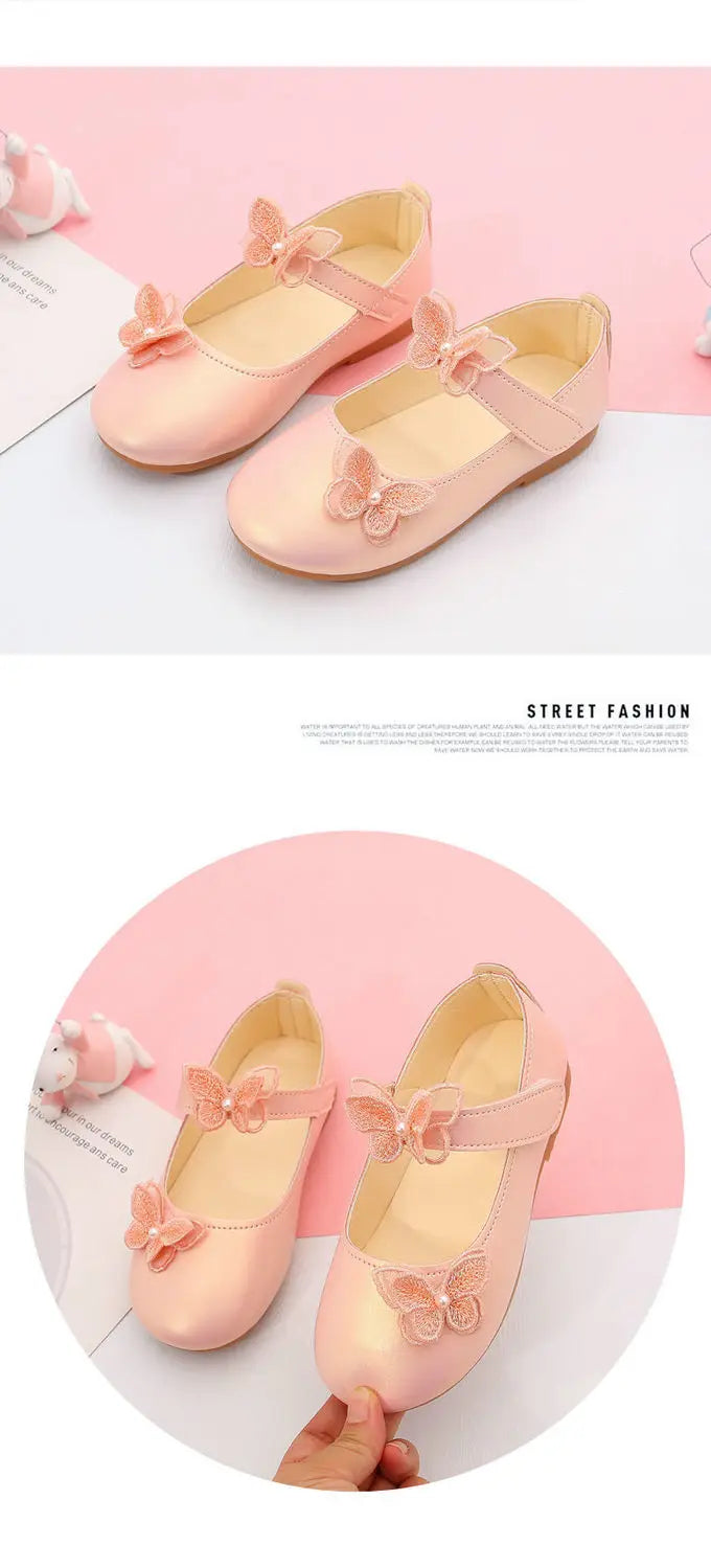2-12Years Old Kids Leather Shoes Comfortable Beautiful Butterfly Girls Princess Shoes For Wedding Party Children Single Shoes