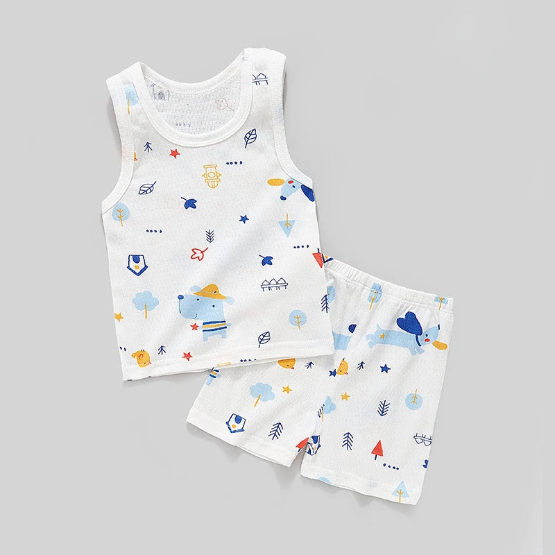 Hochwertiges Sommer-Shorts-Westen-Set aus 100 % Baumwolle für Neugeborene Mädchen und Jungen, hochwertige Babykleidung