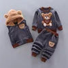 2025 Winter Casual Baby Clothing Set 3pcs Kids Bear Pattern Hooded Coat Warm Outfits for Children