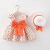 Baby Clothing Sets Summer Sleeveless Beach Thin Light Sweet Kids Floral Cheap Flower Cotton Toddlers Girls Casual Dress With Hat