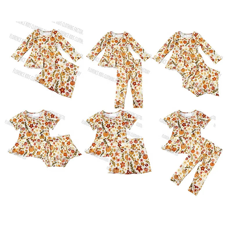DH ODM Custom-Mädchensets Neuer Stil Kleinkind-Mädchen Peplum-Top Biker-Shorts Leggings Outfit Neugeborenen-Babykleidungssets