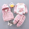 2025 Winter Casual Baby Clothing Set 3pcs Kids Bear Pattern Hooded Coat Warm Outfits for Children