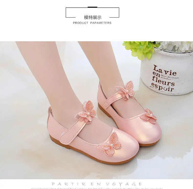 2-12Years Old Kids Leather Shoes Comfortable Beautiful Butterfly Girls Princess Shoes For Wedding Party Children Single Shoes