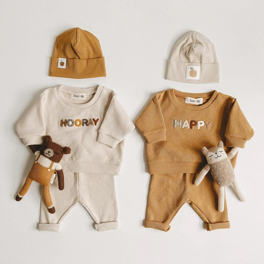 Frühlingsmode Aktiver Stil Babykleidungsset Neugeborenen-Sweatshirt- und Hosenanzug für Jungen und Mädchen