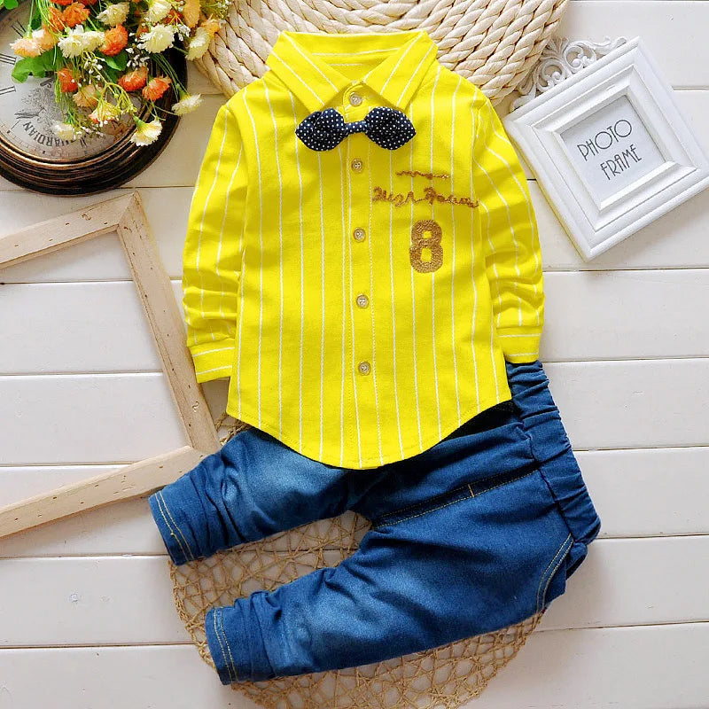Kinder Jungen Kleidung Baby Casual Fliege Hemd + Hose 2-teilige Sets Sommer Kleinkind Denim Outfits Kinder Anzüge Kleinkind Kleidung BC1219