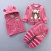 2025 Winter Casual Baby Clothing Set 3pcs Kids Bear Pattern Hooded Coat Warm Outfits for Children