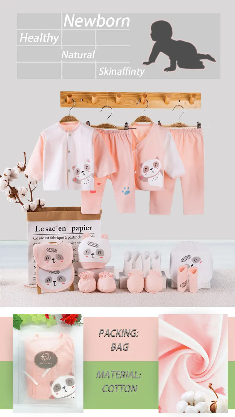 18piece/set Newborn Baby Clothes For Girls Boys Pants Sets Cotton Spring Autumn Soft Infant Boy Clothing New born Print Hat Bibs