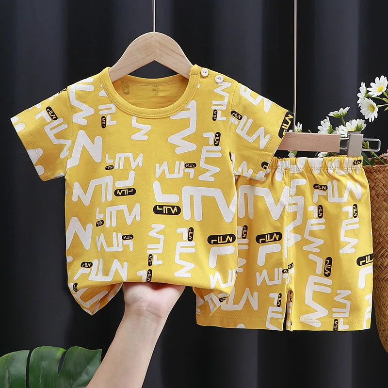 Conjunto de ropa para niños Bebé Niño/Niña Camiseta + Pantalones cortos Ropa de verano Algodón Dibujos animados Chándal casual para niños Conjunto de ropa para bebés