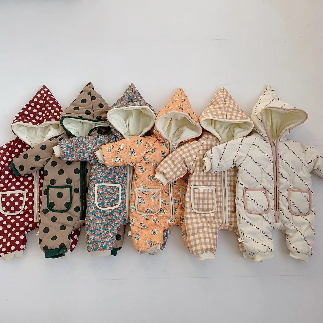 Ropa de Invierno Unisex para Bebés Recién Nacidos, Conjunto de Sudadera con Capucha y Mono con Cremallera y Estampado Floral para Niños y Niñas