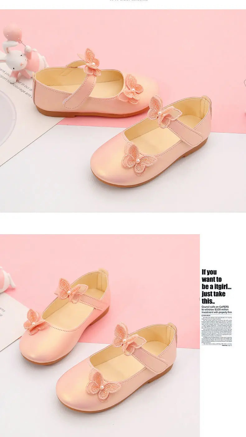 2-12Years Old Kids Leather Shoes Comfortable Beautiful Butterfly Girls Princess Shoes For Wedding Party Children Single Shoes