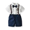 Boys Shorts Set Clothes Cotton Striped Short-sleeved Shirt White Short Four-piece Set Child Baby Clothing
