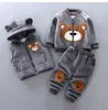 2025 Winter Casual Baby Clothing Set 3pcs Kids Bear Pattern Hooded Coat Warm Outfits for Children