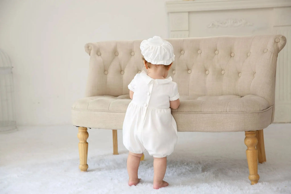 baby boy clothes white baptism baby romper set with hat turndown collar newborn first christmas boy birthday clothing 3-24M