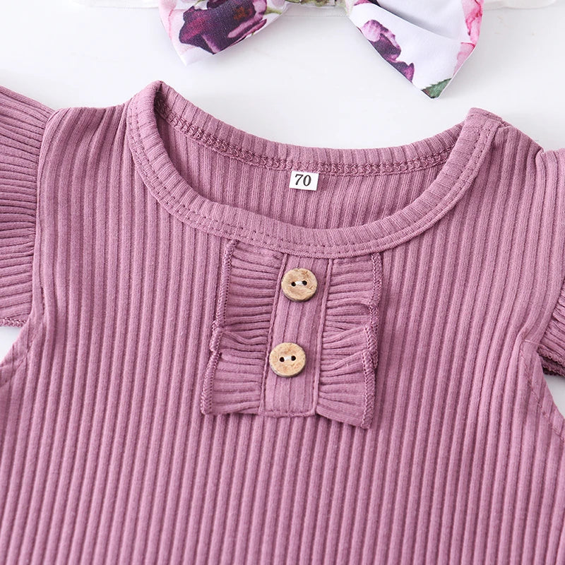 Ropa de bebé recién nacida niña verano, conjunto de 3 piezas, moda sin mangas, mameluco de color sólido, monos casuales, diadema, ropa para bebé