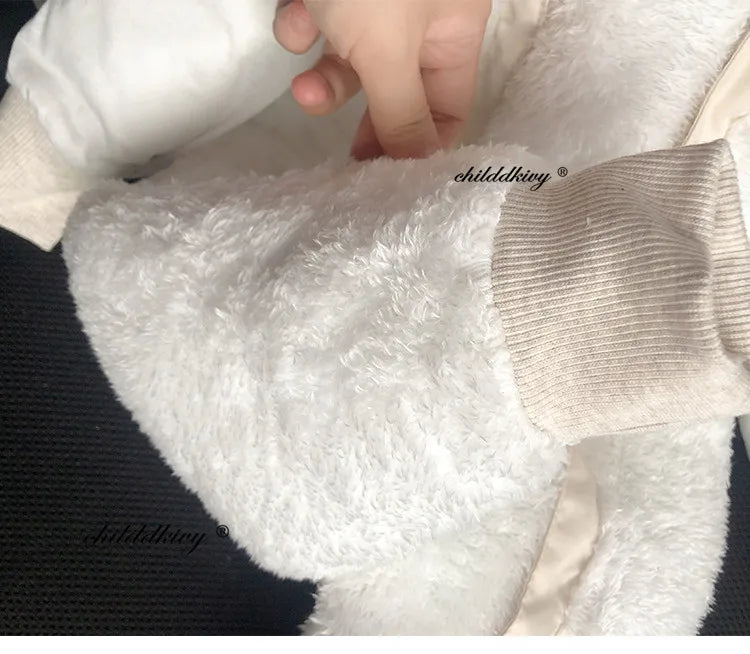 Winter Newborn Baby Girl Clothes Thicken Baby Romper With Gloves Warm Baby Jumpsuit Hooded Plus Velvet Children's Clothing 0-18M
