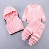 2025 Winter Casual Baby Clothing Set 3pcs Kids Bear Pattern Hooded Coat Warm Outfits for Children
