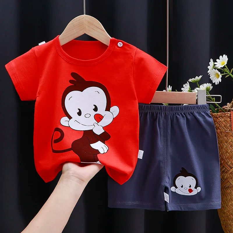 Conjunto de ropa para niños Bebé Niño/Niña Camiseta + Pantalones cortos Ropa de verano Algodón Dibujos animados Chándal casual para niños Conjunto de ropa para bebés