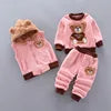2025 Winter Casual Baby Clothing Set 3pcs Kids Bear Pattern Hooded Coat Warm Outfits for Children